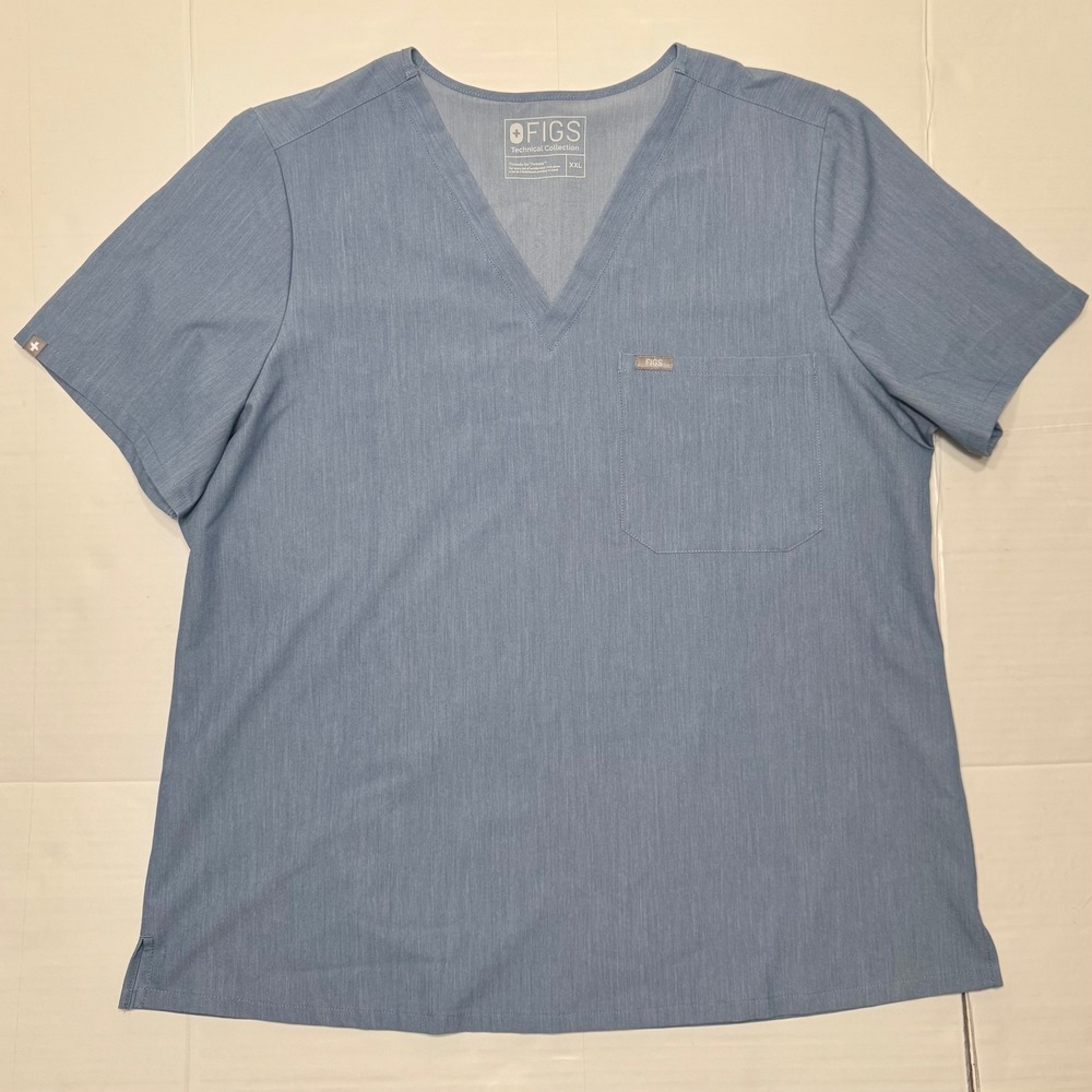 FIGS Technical Collection V-Neck Scrub Top XXL Blue Heathered FW1000 Mens